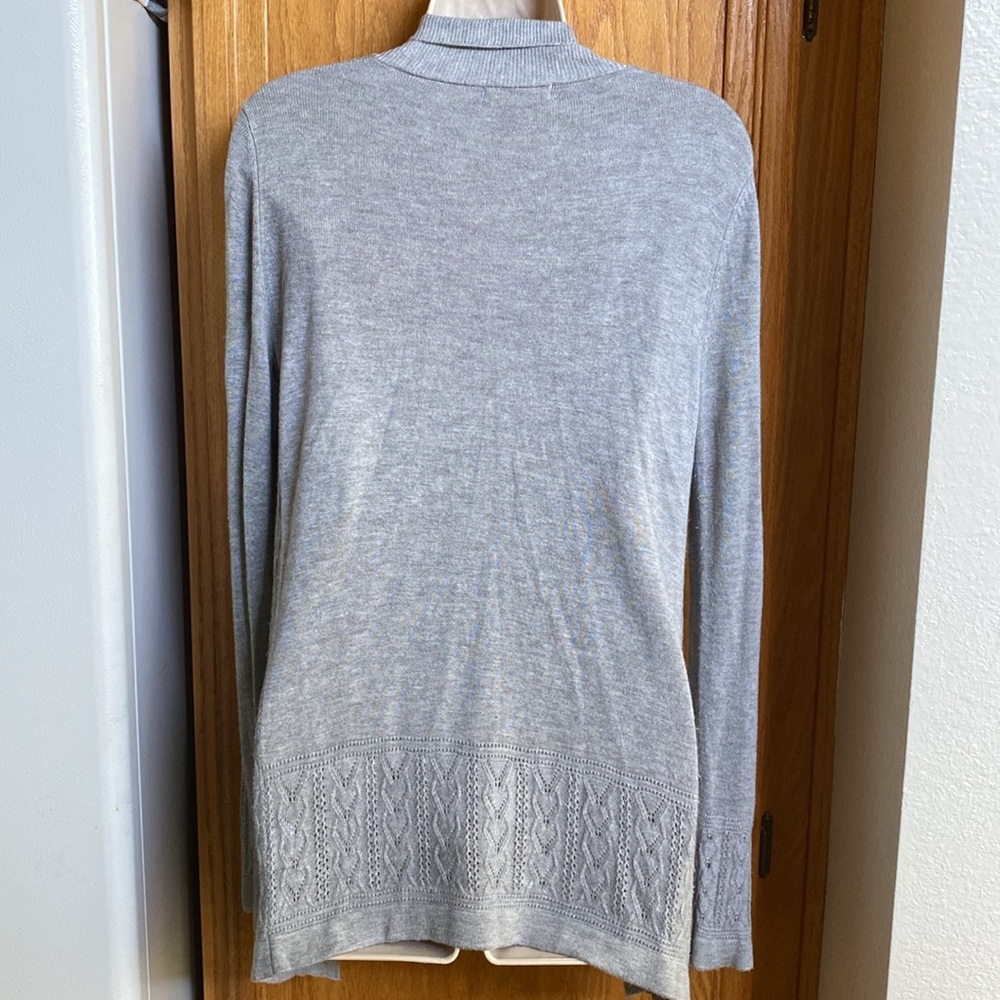 Skies Are Blue Gray Open Front Pointelle Knit Cardigan Size S - Picture 5 of 7
